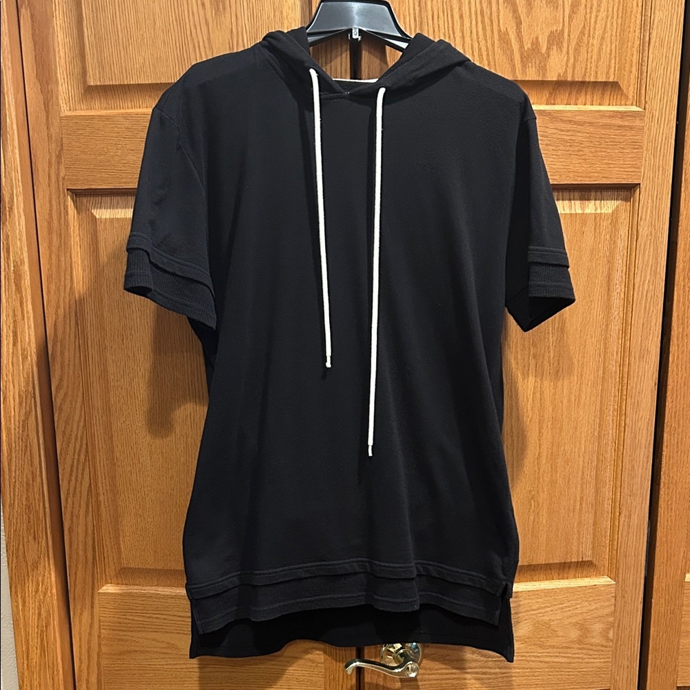 Black Short Sleeve Hoodie for Men